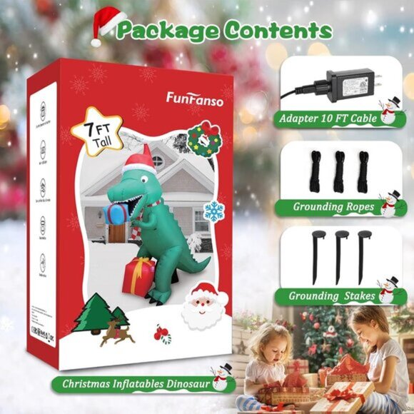🆕7FT Christmas Inflatable Giant Dinosaur Holding Gift Boxes Outdoor Decoration - Picture 9 of 9